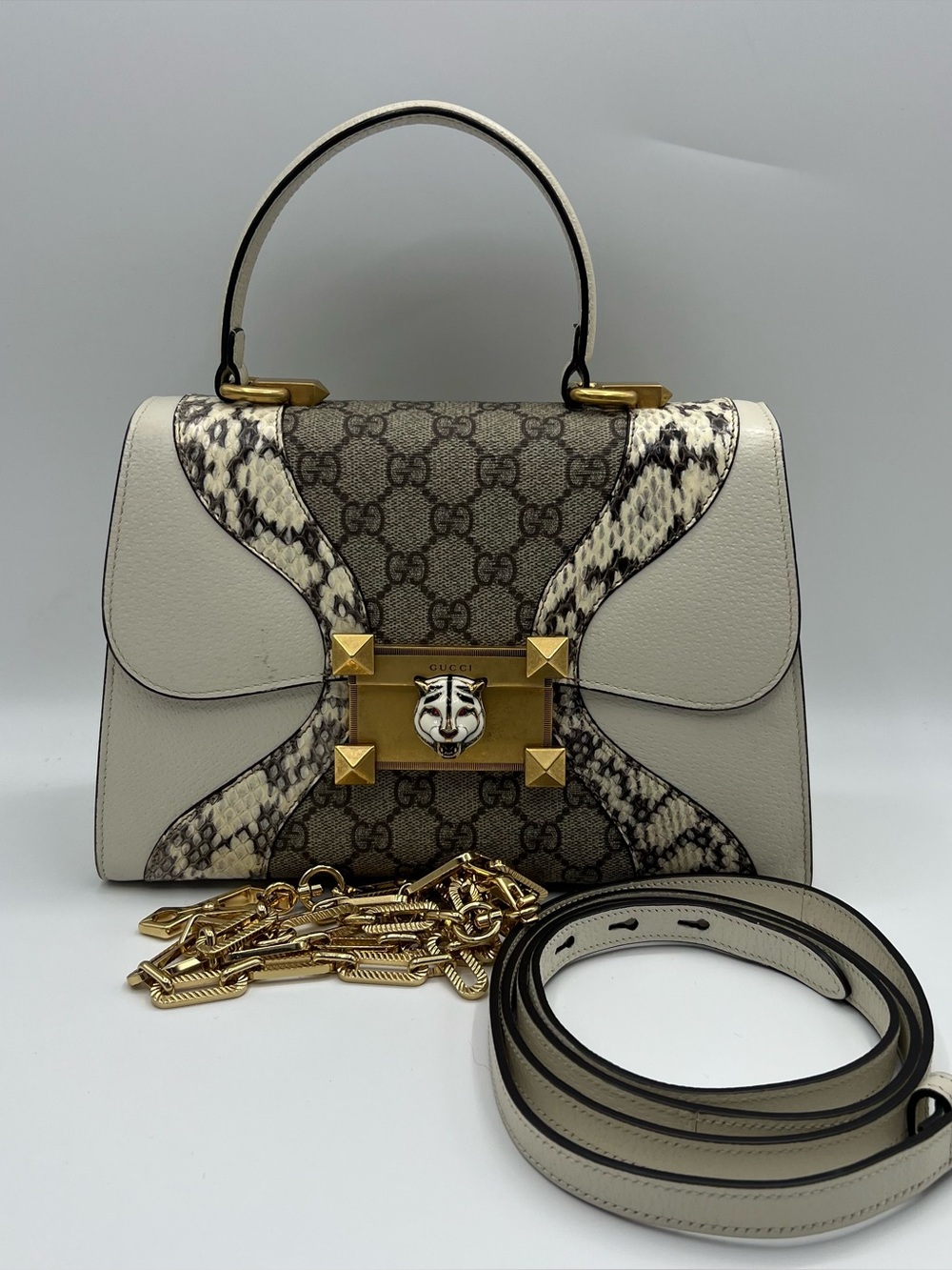 Gucci Osiride Top-handle Crossbody in beige Python&calfskin&canvas gold hardware
